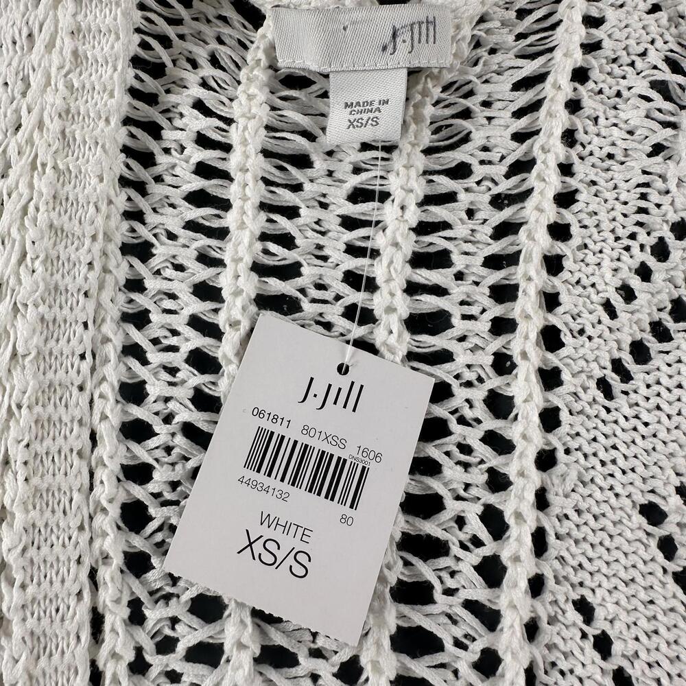 J Jill Sweater Women XS/S White Waterfall Cardigan Sheer Crochet Cap Sleeve NWT - Picture 2 of 6